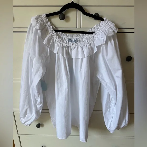 Hill House The Lena Top Parachute Sleeve Ruffle Off The Shoulder NWT - Picture 3 of 8